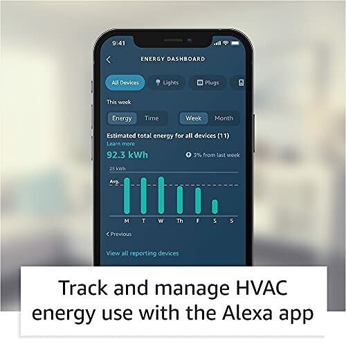 Smartphone displaying Alexa app energy dashboard for HVAC tracking.