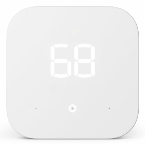 White smart thermostat displaying temperature 68