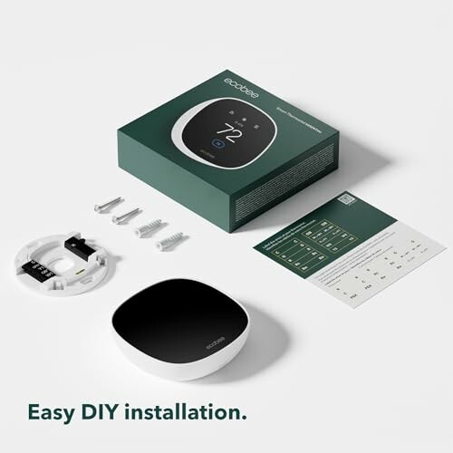 Smart thermostat kit with installation guide and parts.